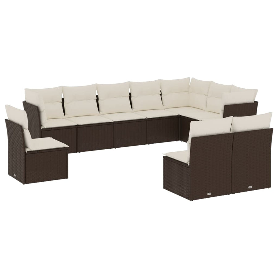 10-delige Loungeset met kussens poly rattan bruin Bruin en crème