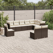 Loungeset poly rattan bruin 10-delig met opbergkussens