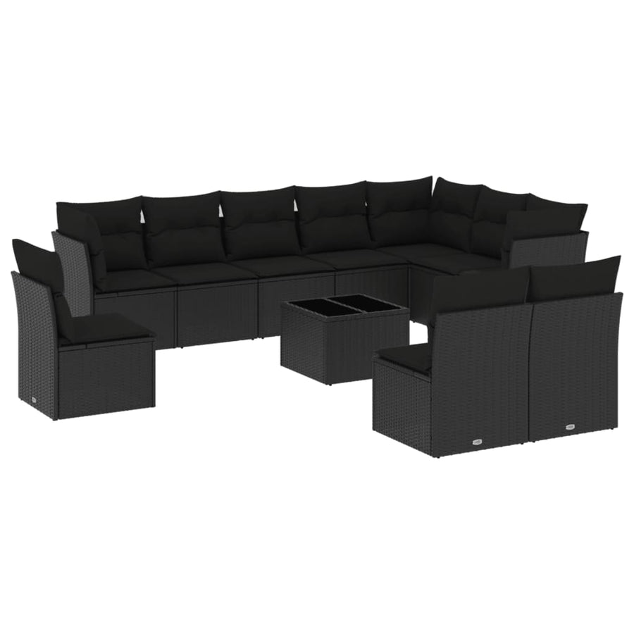 11-Delige Loungeset Met Kussens Poly Rattan Zwart