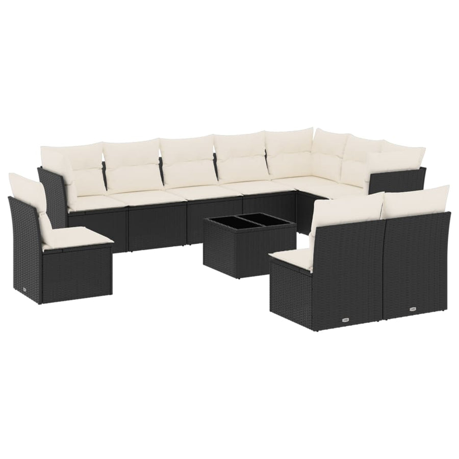 Loungeset met kussens poly rattan Zwart en crème Met tafel