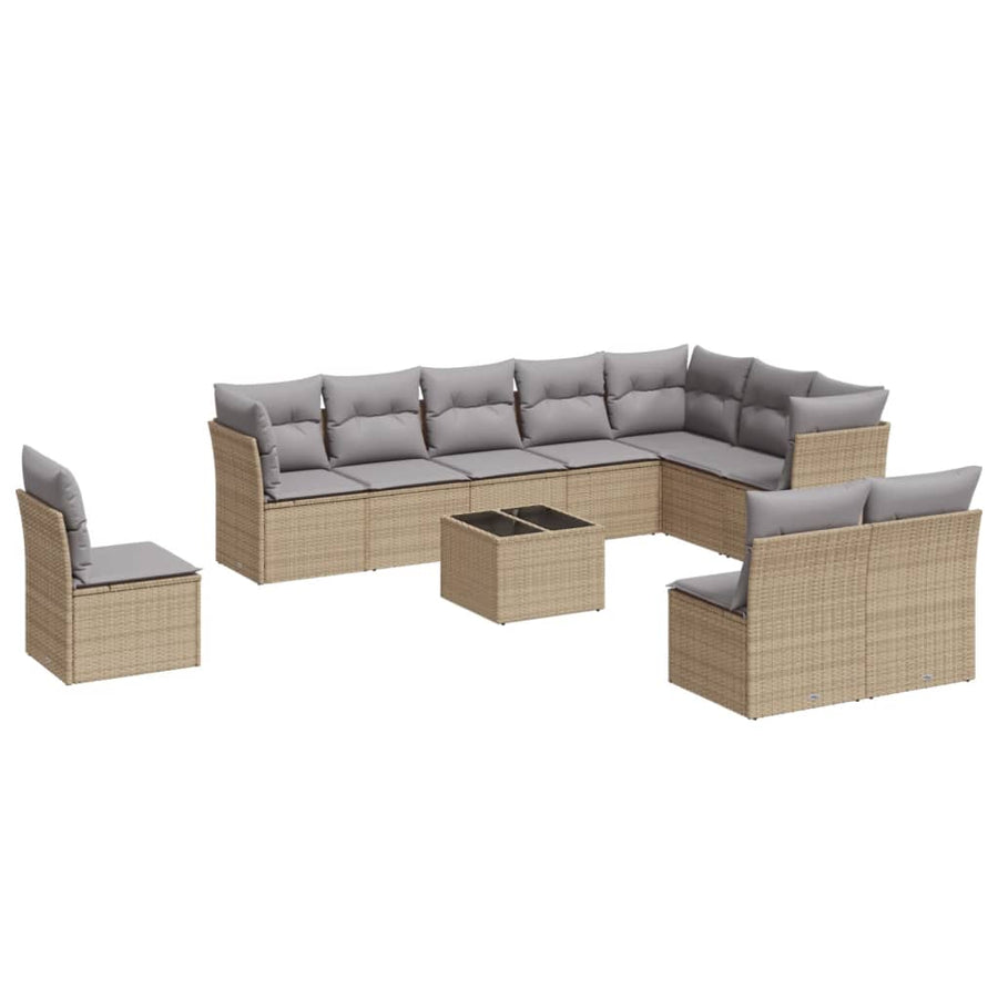 11-Delige Tuinset Met Kussens Poly Rattan Beige