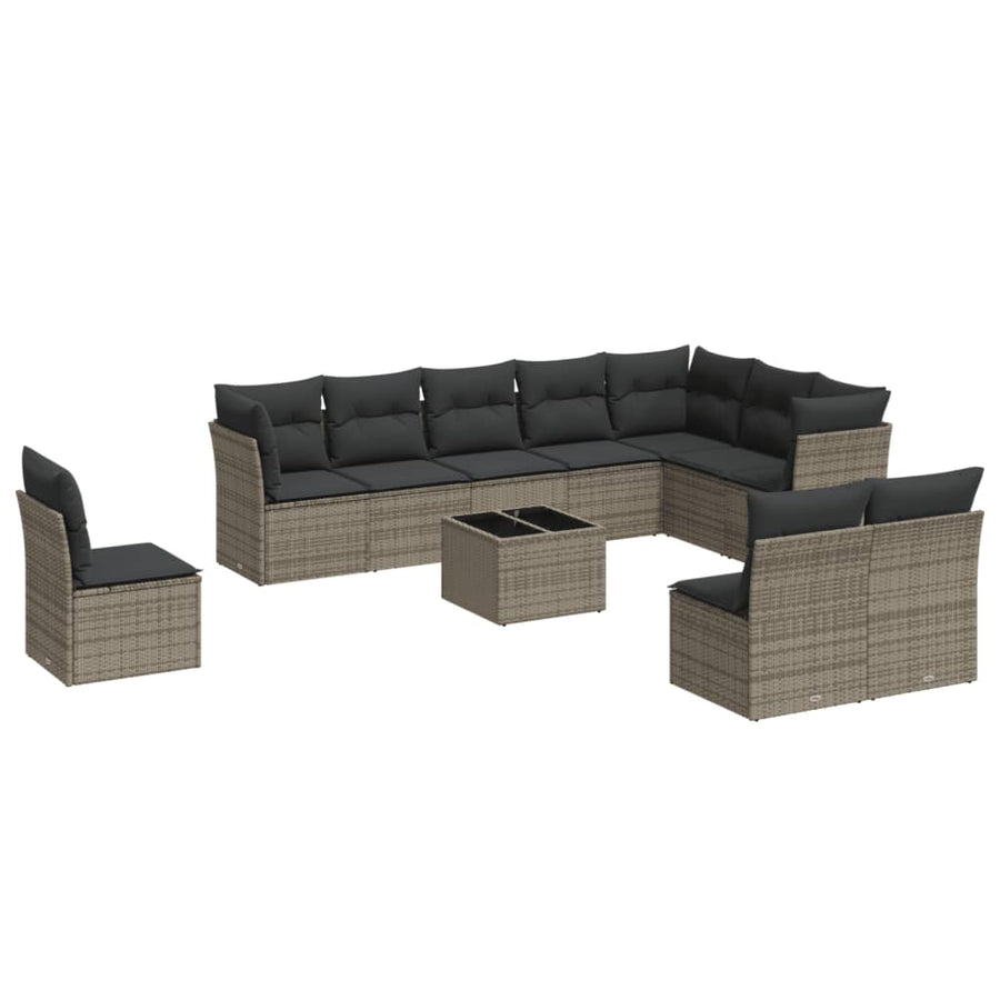 11-Delige Loungeset Met Kussens Poly Rattan Grijs