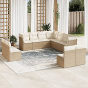 Tuinset poly rattan 11-delig beige met kussens