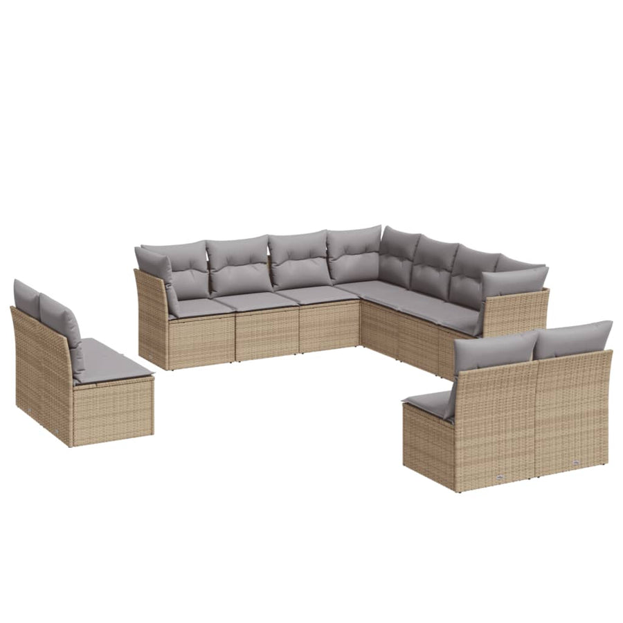 11-Delige Tuinset Met Kussens Poly Rattan Beige