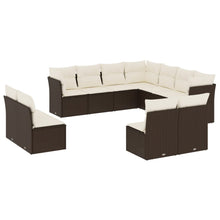 11-delige Loungeset met kussens poly rattan bruin Bruin en crème