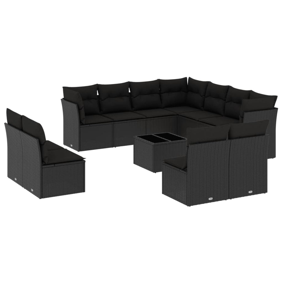 12-Delige Loungeset Met Kussens Poly Rattan Zwart