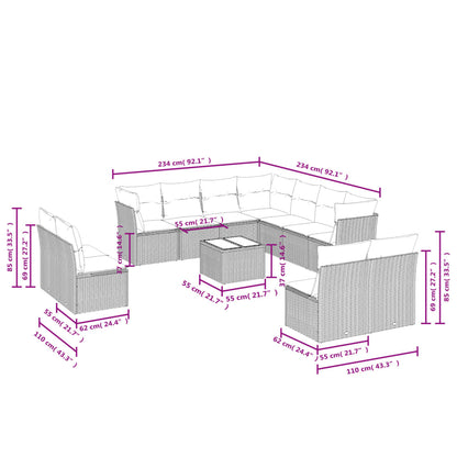 12-Delige Loungeset Met Kussens Poly Rattan Beige