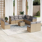 12-piece lounge set with cushions poly rattan beige