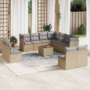 12-piece lounge set with cushions poly rattan beige
