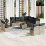 12-piece Lounge Set with Cushions Poly Rattan Light Grey