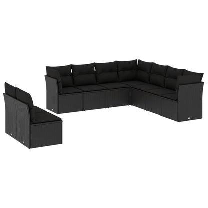 9-Delige Loungeset Met Kussens Poly Rattan Zwart