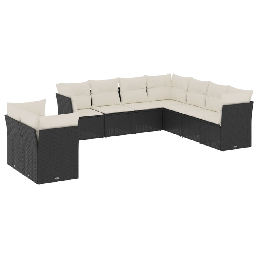 9-delige Loungeset met kussens poly rattan zwart 1 Zwart en crème