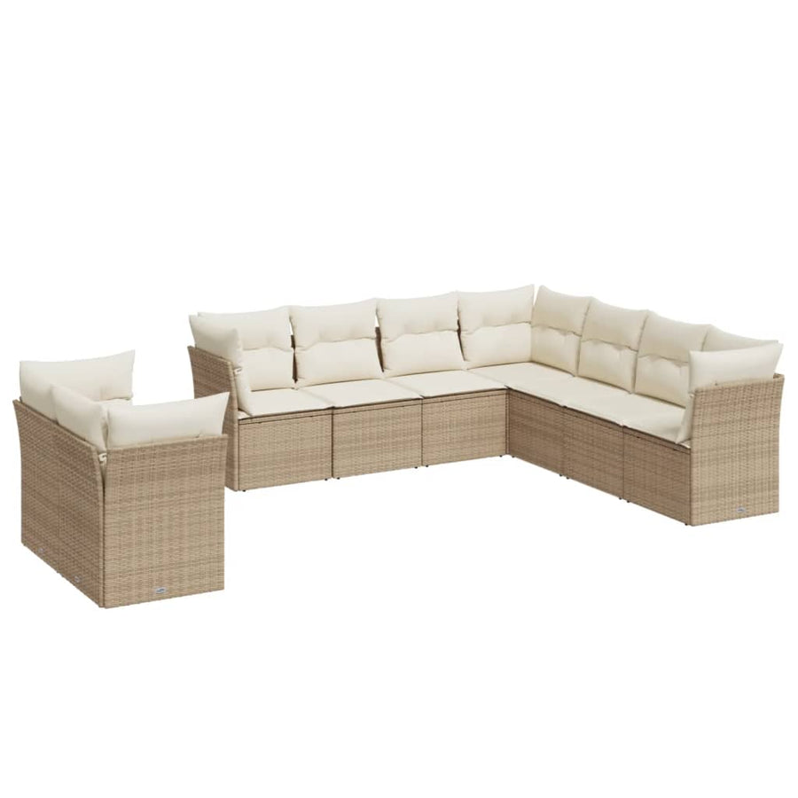 9-Delige Loungeset Met Kussens Poly Rattan Beige
