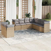 9-piece Lounge Set with Cushions Poly Rattan Beige