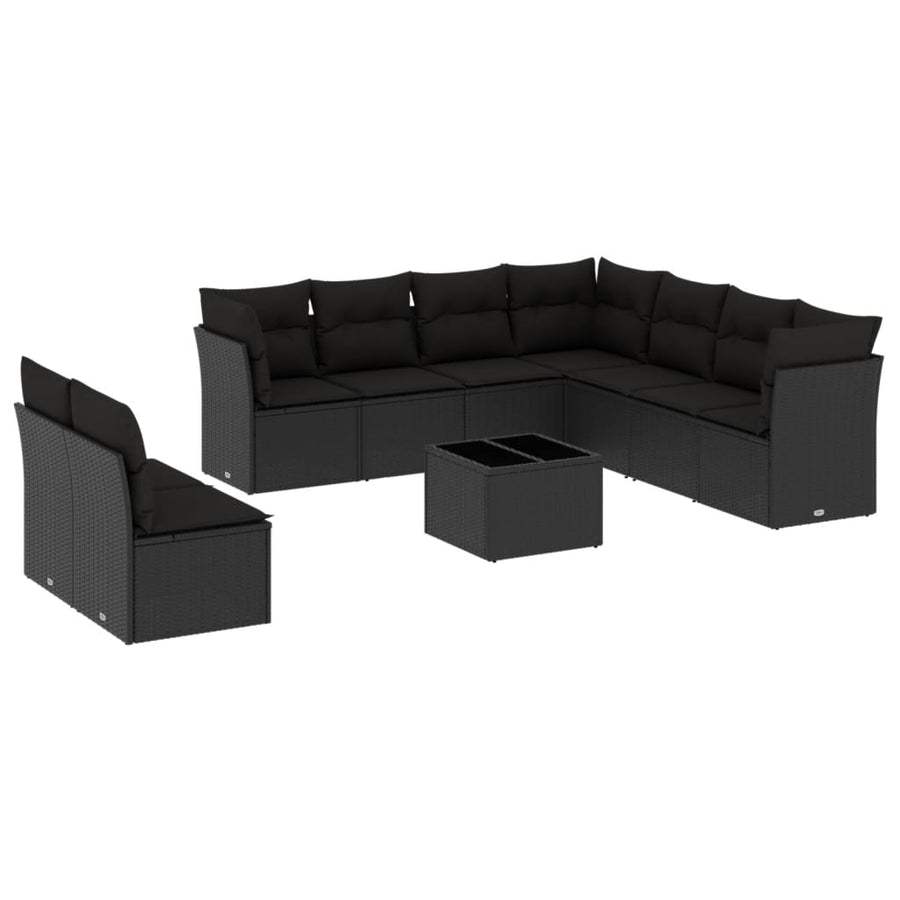 10-Delige Loungeset Met Kussens Poly Rattan Zwart