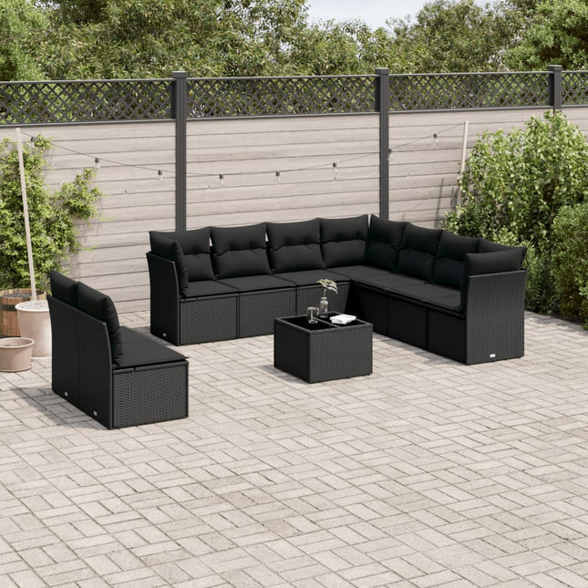 10-Delige Loungeset Met Kussens Poly Rattan Zwart