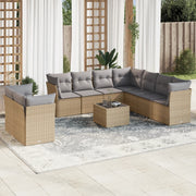 Loungeset poly rattan 10-delig beige met opbergruimte