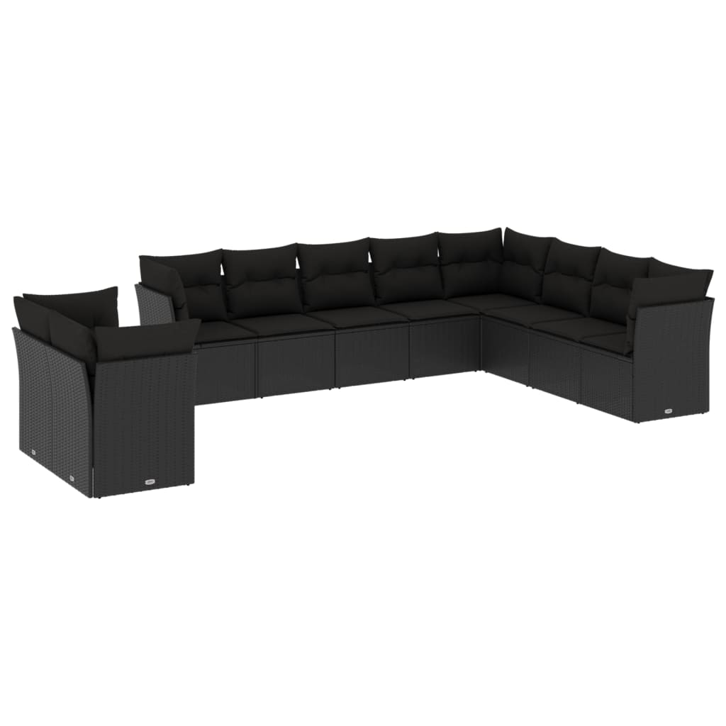 10-Delige Loungeset Met Kussens Poly Rattan Zwart