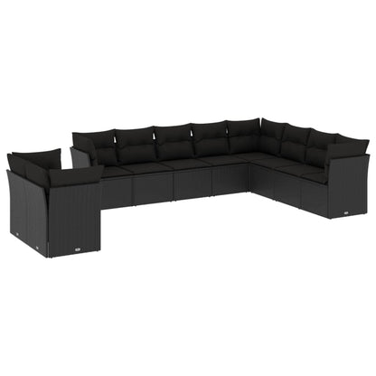 10-Delige Loungeset Met Kussens Poly Rattan Zwart