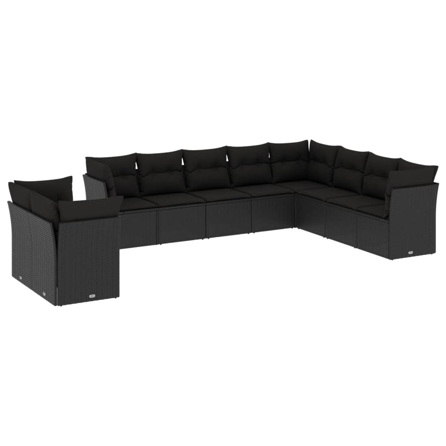 10-Delige Loungeset Met Kussens Poly Rattan Zwart