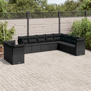 10-piece Loungeset with Cushions Poly Rattan Black