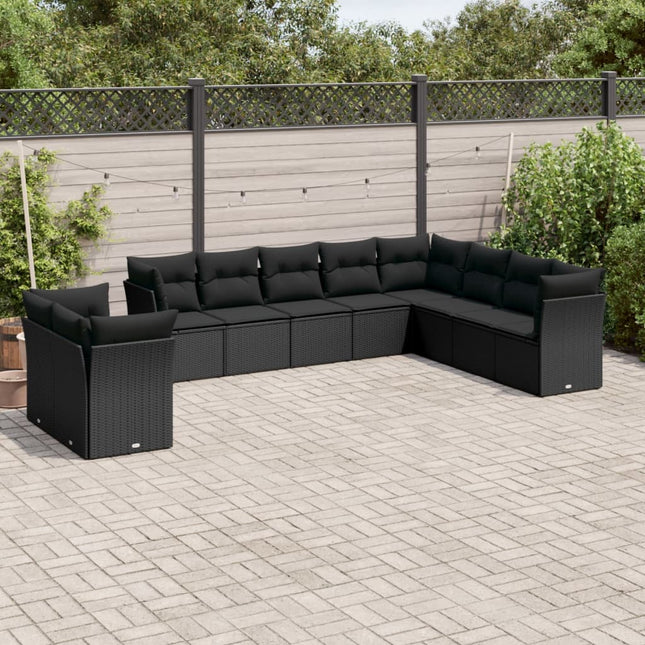 10-Delige Loungeset Met Kussens Poly Rattan Zwart