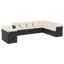 10-delige Loungeset met kussens poly rattan zwart Zwart en crème