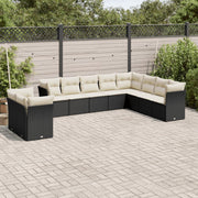 10-piece Lounge Set with cushions poly rattan black
