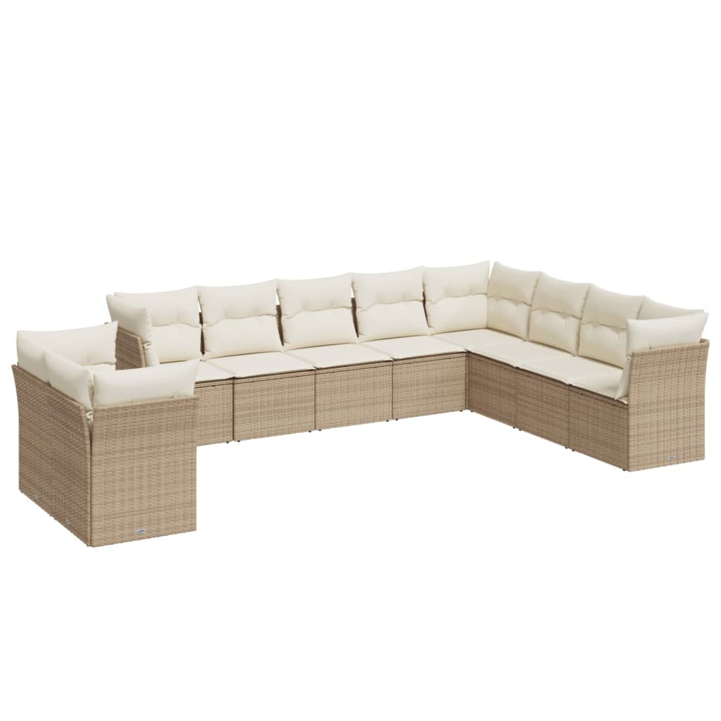 10-Delige Loungeset Met Kussens Poly Rattan Beige