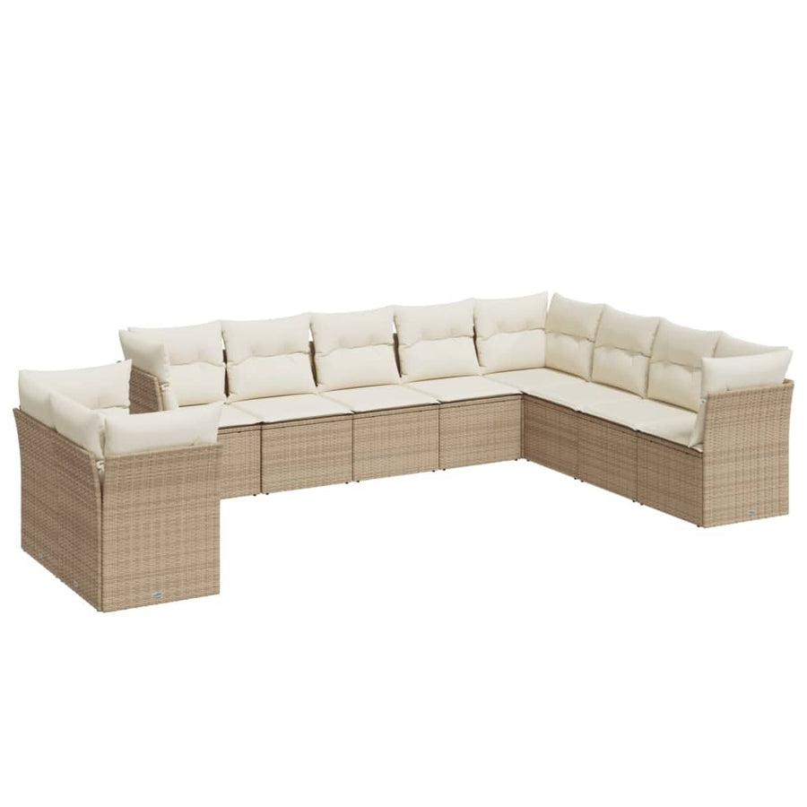10-Delige Loungeset Met Kussens Poly Rattan Beige