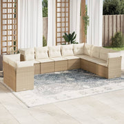 10-piece Lounge Set with Cushions Poly Rattan Beige