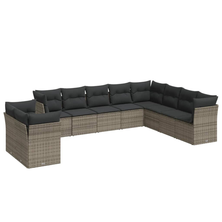 10-Delige Loungeset Met Kussens Poly Rattan Grijs