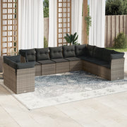 10-piece Lounge Set with Cushions Poly Rattan Grey