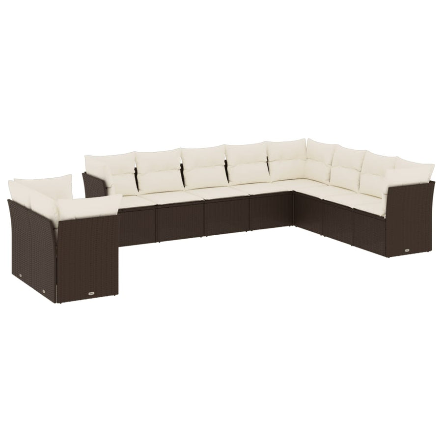 10-delige Loungeset met kussens poly rattan bruin Bruin en crème Zonder tafel