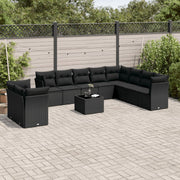 11-piece Lounge Set with Cushions Poly Rattan Black