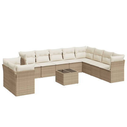 11-Delige Tuinset Met Kussens Poly Rattan Beige
