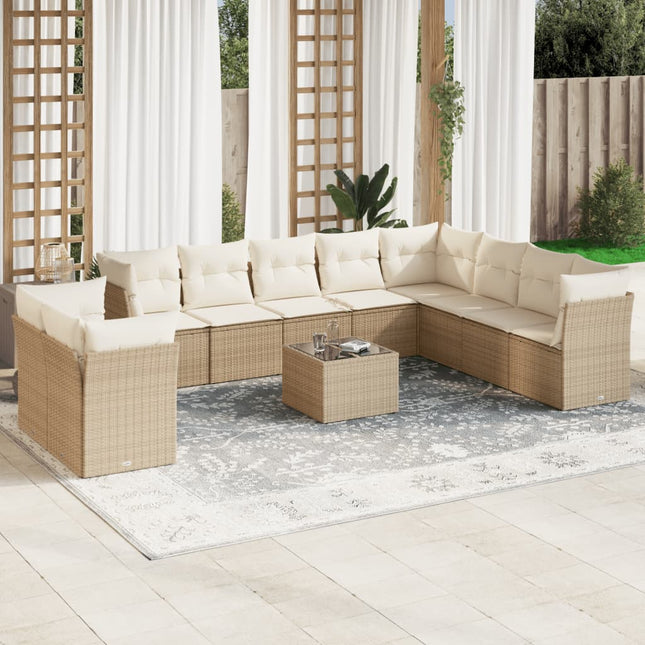 11-Delige Tuinset Met Kussens Poly Rattan Beige