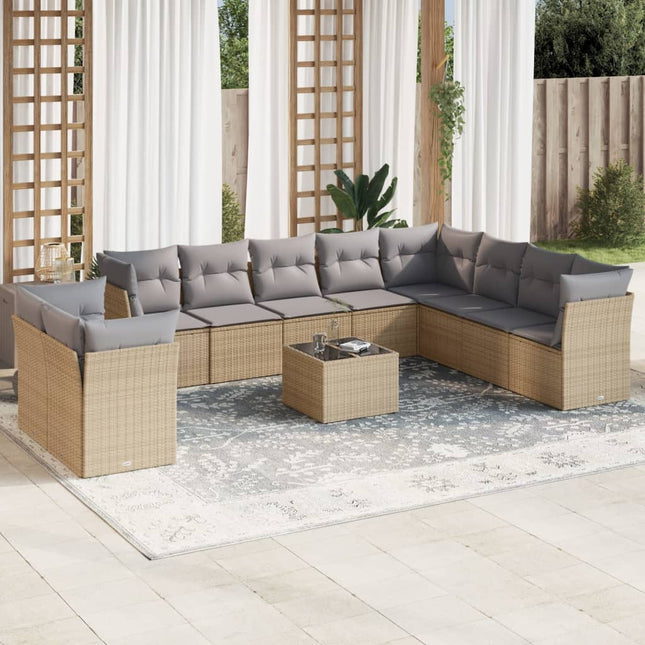 11-Delige Tuinset Met Kussens Poly Rattan Beige