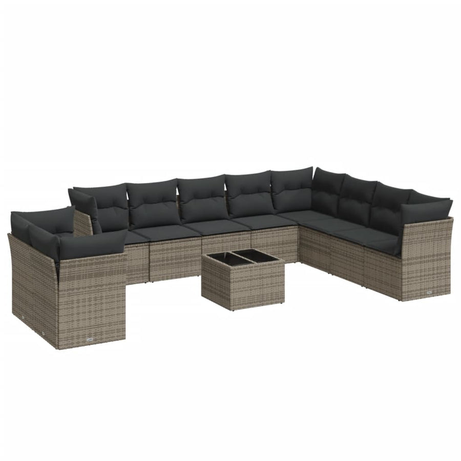 11-Delige Loungeset Met Kussens Poly Rattan Grijs
