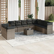 11-piece Lounge Set with cushions poly rattan grey