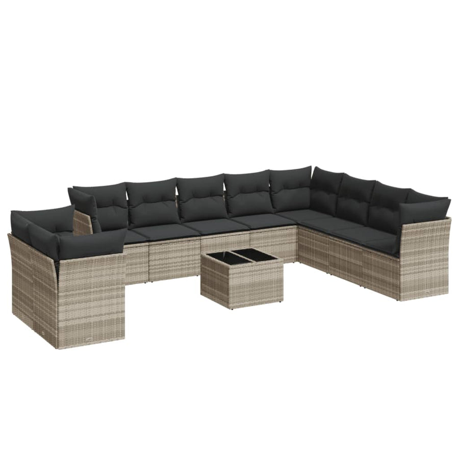 11-delige Loungeset met kussens poly rattan lichtgrijs