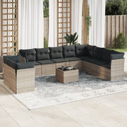 11-Piece Loungeset with cushions poly rattan light gray