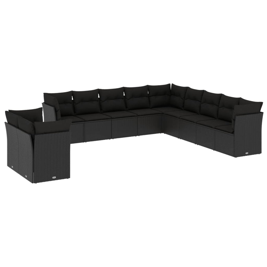 11-Delige Loungeset Met Kussens Poly Rattan Zwart
