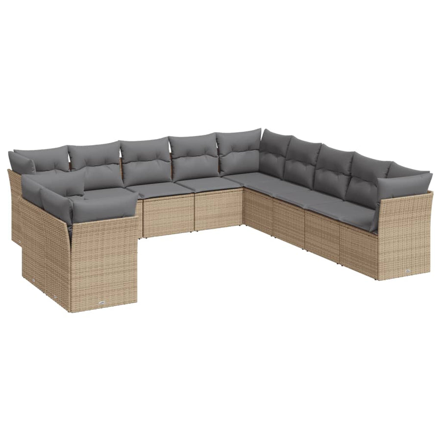 11-Delige Tuinset Met Kussens Poly Rattan Beige