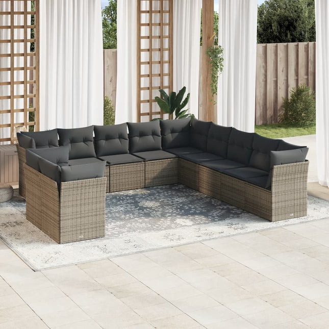 11-Delige Loungeset Met Kussens Poly Rattan Grijs