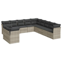 11-delige Loungeset met kussens poly rattan lichtgrijs