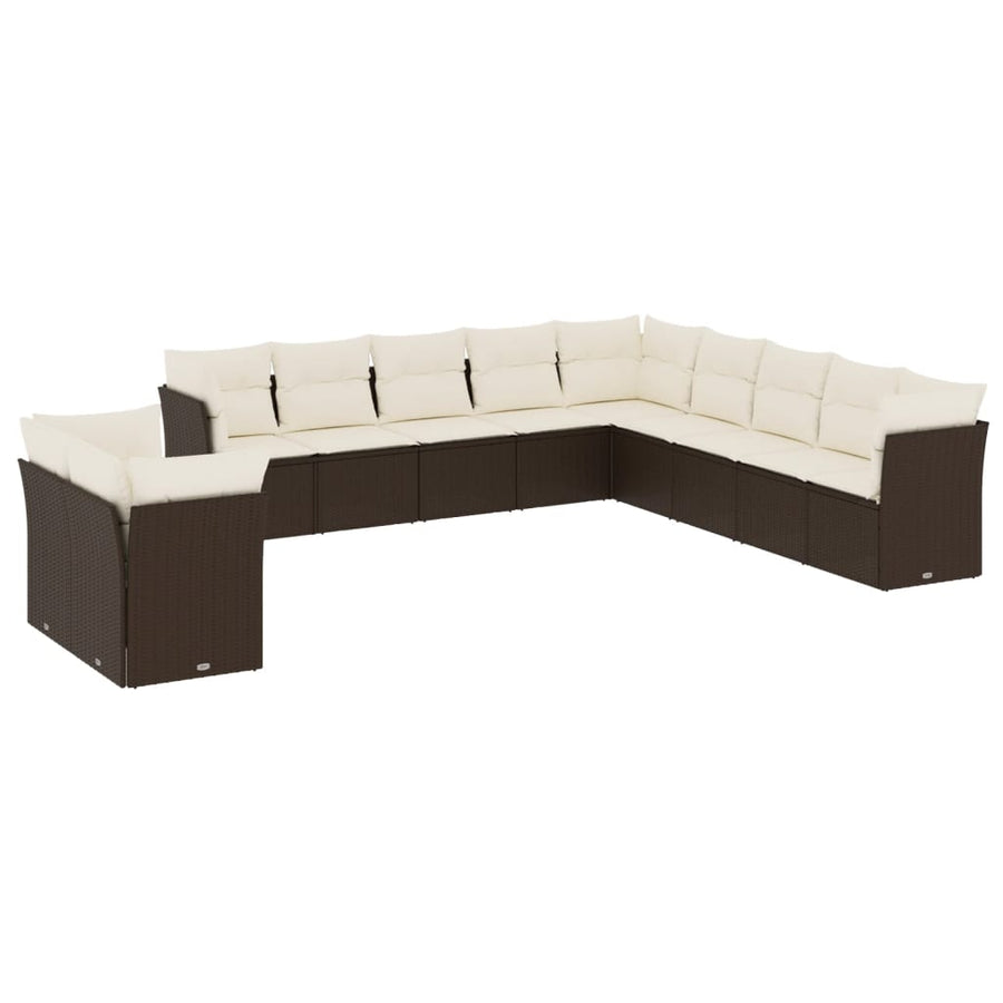 11-delige Loungeset met kussens poly rattan bruin Bruin en crème Zonder tafel