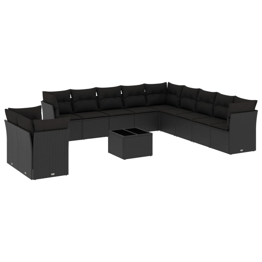 12-Delige Loungeset Met Kussens Poly Rattan Zwart