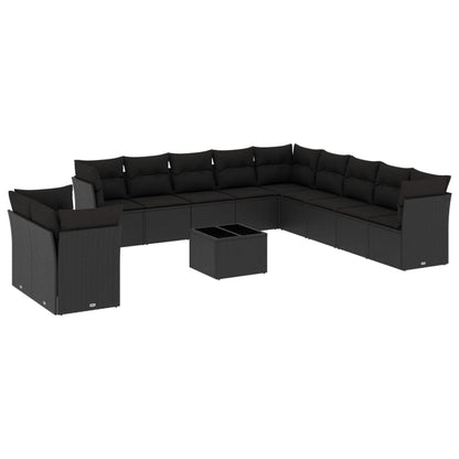 12-Delige Loungeset Met Kussens Poly Rattan Zwart
