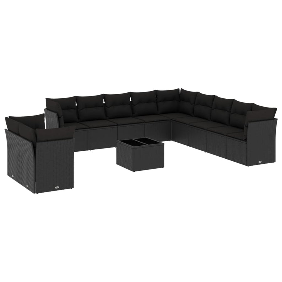 12-Delige Loungeset Met Kussens Poly Rattan Zwart